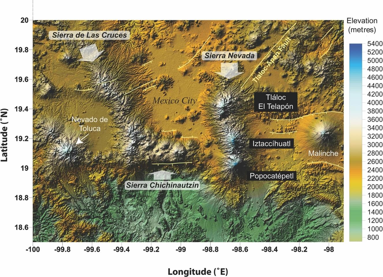 Digital Elevation Model of the Mexico City basin and its surroundings.